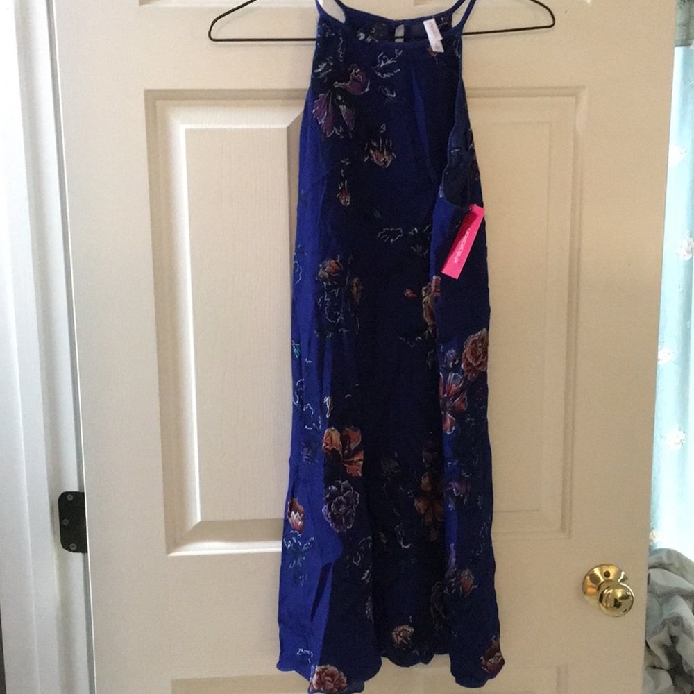 Blue floral midi length shift dress NWT